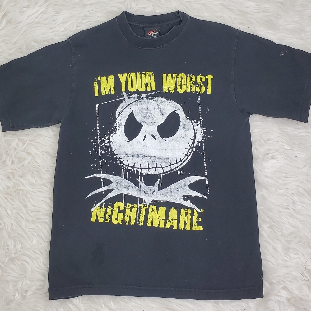 VTG Faded Mens Black M Tee Tim Burton Nightmare Before Christmas Jack CH Gold